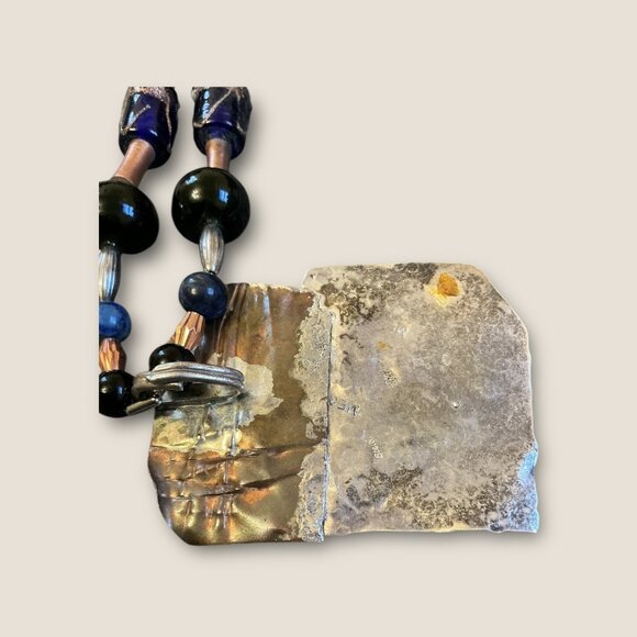 Handmade Sterling Mixed Media Beaded Necklace With Dichroic Glass & Stone Penda - Picture 8 of 9